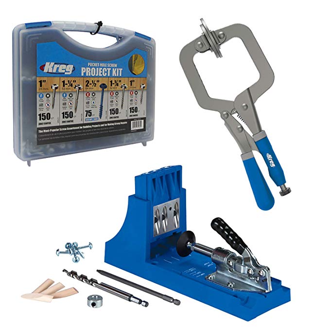 Kreg Jig K4 Pocket Hole System with SK03 Pocket-Hole Screw Kit in 5 Sizes and PREMIUM Face Clamp