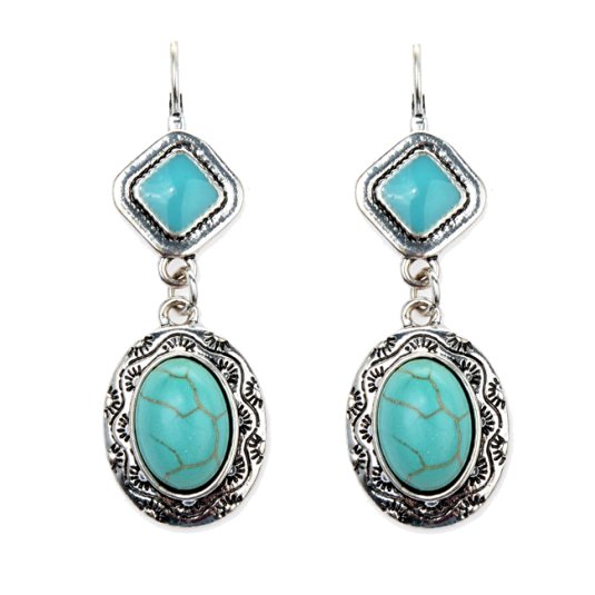 Ginasy Women's Inlaid Turquoise Pendant Alloy Earrings