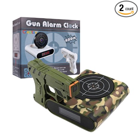 Target Alarm Clock With Gun, Infrared Laser and Realistic Sound Effects -Camouflage- By Creatov®