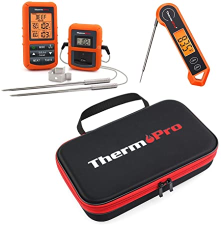 ThermoPro TP20 Digital Wireless Remote Dual Probe Thermometer TP19H Digital Instant Read Thermometer   Digital TP99 Carrying Case