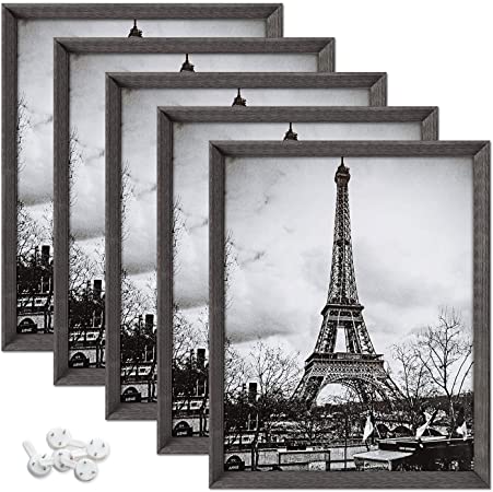 upsimples 8x10 Picture Frames with High Definition Glass,Rustic Photo Frames for Wall or Tabletop Display,Set of 5,Dark Grey