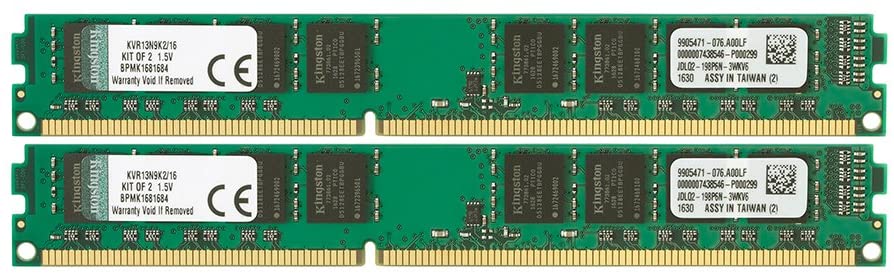 Kingston Technology KVR13N9K2/16 RAM 16 GB 1333 MHz DDR3 Non-ECC CL9 DIMM Kit (2 x 8 GB) 240-Pin, 1.5 V