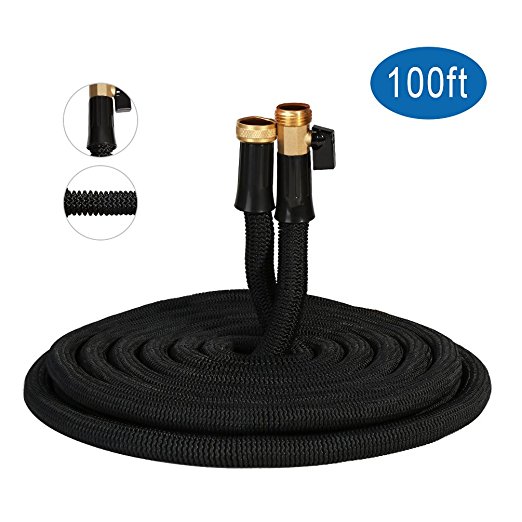 Hongmai 100ft Expandable Garden Hose - New Water Hose for All Watering Needs, Heavy Duty Leakproof Connector& Double Latex Core& Extra Strength Fabric Protection - Flexible Watering Hose (Black)