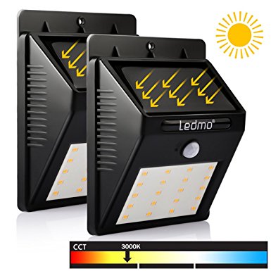 LEDMO 2-Pack led solar security light, Warm White 3000K outdoor motion sensor solar light , 20 LED Super Bright Waterproof Solar Energy Powered Greeting Light with Intelligient Modes for Outdoor Wall, Garden, Fence, Patio, Deck, Yard, Driveway, Stairs