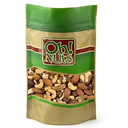 Fresh Mixed Nuts Roasted Unsalted Cashews, Walnuts, Brazil Nuts, Hazelnuts, Almonds, (2 Pound Bag) - Oh! Nuts