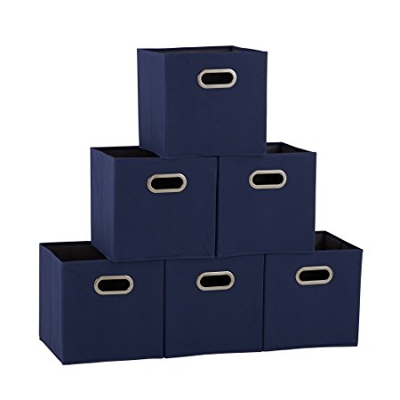 Household Essentials 85-1 Foldable Fabric Storage Bins | Set of 6 Cubby Cubes with Handles | Blue Dobby