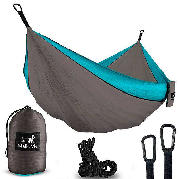 MalloMe Hammock Camping Portable Double Tree Hammocks - Outdoor Indoor 2 Person Beach Accessories – Backpacking Travel Equipment Kids Max 1000 lbs Breaking Capacity - Two Carabiners Free