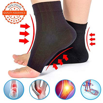 Ankle Compression Sleeve (1 Pair), Ankle Brace Copper Compression Sleeve- Best Ankle Compression Socks for Restoring and Relieving Heel Tingling, Arch Pain, Arthralgia, Foot Swelling and Ankle Injury