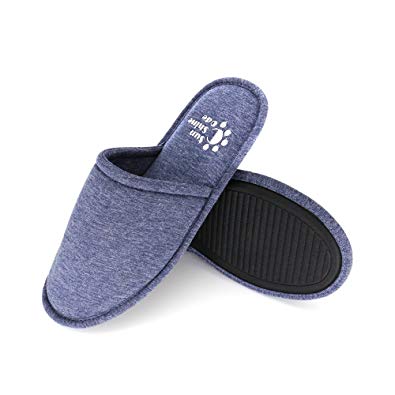 Sunshine Code Men's Memory Foam Cotton Washable Slippers with Matching Travel Bag for Home Hotel Spa Bedroom Grey