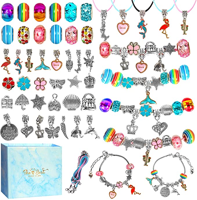 Bracelet Making Kit DIY Charms, Mermaid Jewelry Making Supplies Gifts for Girls Including Beads Snake Chain DIY Craft for Girls Ages 6-12