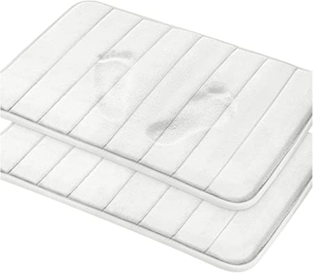 Utopia Home 2-Pack Memory Foam Bath Mat Non-Slip Back, Coral Fleece Softness, Highly Absorbent (White, 50x80 cm)
