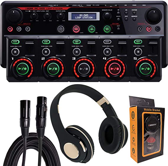 Boss RC-505 Loop Station with Bluetooth Headphone, XLR Cable and Magnet Phone Holder Pack1