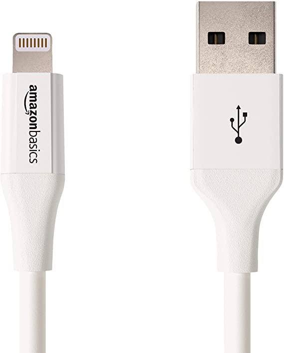 AmazonBasics Lightning to USB A Cable, Advanced Collection, MFi Certified iPhone Charger, White, 3 Foot