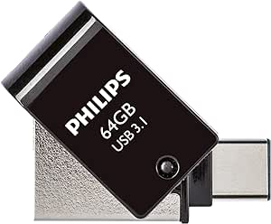 Philips 2-in-1 OTG Édition Ultra Speed clé USB-C/USB 3.1 Double Lecteur Flash USB 64 Go pour PC,Ordinateur Portable, (Android) Smartphone, Tablette, Ultra Small, Vitesse de Lecture jusqu'à 180 Mo/s