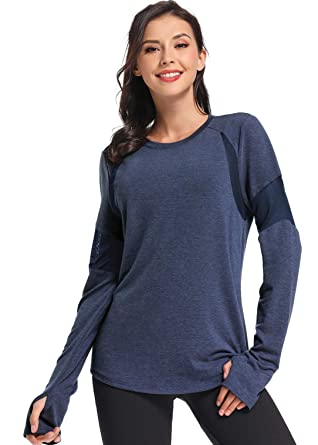 Muzniuer Womens Long Sleeve Workout Shirts-Plain Long Sleeve Tshirt for Women Yoga Sports T-Shirt Activewear with Thumb Hole