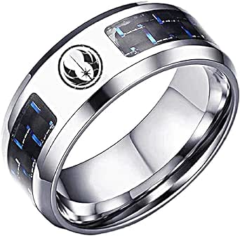 New Horizons Production Star Wars Jedi Order Logo with Blue Carbon Fiber Stainless Steel Ring (11)