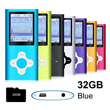 G.G.Martinsen MP3/MP4 Player with a 32GB Micro SD card, Mini USB Port 1.8 LCD, Digital Music Player, Video / Media Player, MP3 Player, MP4 Player, Support Photo Viewer, Recorder & FM Radio - Blue