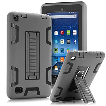 TOPSKY Fire 7" (2015 release) Case,[Kickstand Feature],Shock-Absorption / High Impact Resistant Heavy Duty Armor Defender Case For Amazon Fire 7 Inch Tablet,with Stylus, Grey/Black