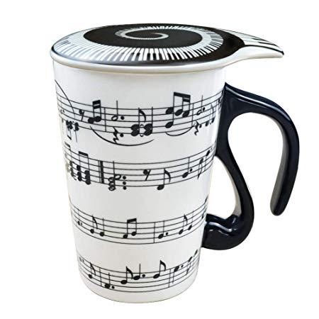 13.5 Oz Mug for Music Lover - Coffee Cup with Lid Staves Music Notes - Tea Milk Ceramic Mug Cup Best Gift