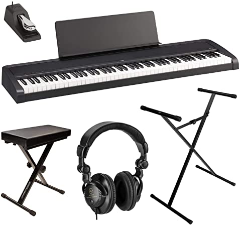 Korg B2 88-Key Digital Piano, Black Bundle with Bench, Stand and H&A Studio Headphones