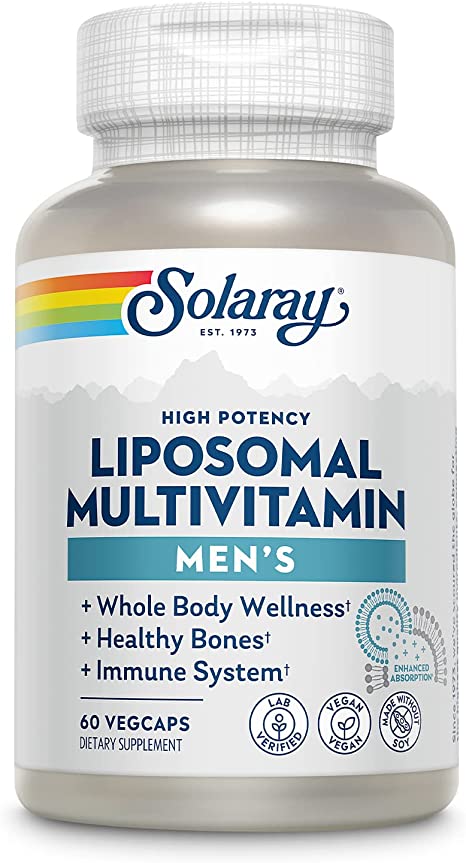 Solaray Liposomal Multivitamin for Men, Enhanced Absorption Immune, Energy & Bone Support Supplement, Mens Daily Multi Vitamin, BCAA’s, Vitamin D3, C, B12, Zinc, Vegan, Soy Free, 30 Serv, 60 VegCaps