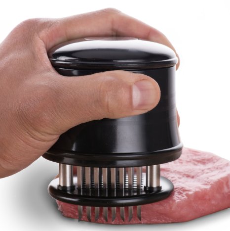 MERCIER Professional Commercial Needle Meat Tenderizer - 56 Stainless Steel Blades - with Cleaning Brush - Set of 1 - Black - For Steak, Chicken, Fish and Pork