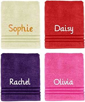 Kids Personalised Bath Towel Any Name Beautifully Embroidered On A 550gsm Towel. Perfect For Holiday, Swimming or Bathing. (Fuchsia, Bath Towel)