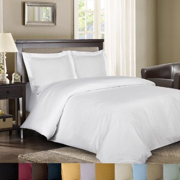 Royal Hotel's Striped White 300-Thread-Count 3pc King Duvet-Cover 100-Percent Egyptian Cotton, Sateen Striped, 100% Cotton