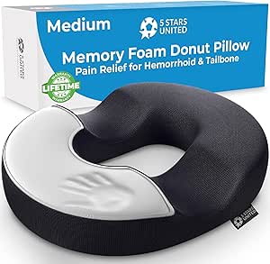 Donut Cushion Haemorrhoids Pillow – Medium - 100% Memory Foam Cushions with Non-Slip Bottom – Doughnut Ring to Sit On - Orthopedic Firm Seat for Home, Office, Wheelchair – Coccyx Pain Pressure Relief