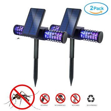 Ylovetoys Solar Bug Zapper, Waterproof Mosquito Killer Lamp, Effective Insect Killer with 4 LED UV Lights for Home, Garden and Patio(2 Pack)