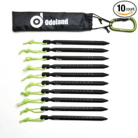 Tent Stake Set,ODOLAND 10PCS Best Heavy Duty 7" Stakes Superior Aluminum Tent Stake with Bag and Carabiner for Camping Outdoor