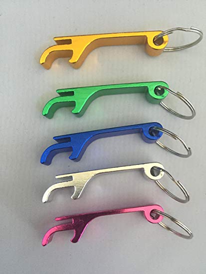 Set of 5 - JUSTMIKE'S MIXED COLORS / Multi Color Key Chain Beer Bottle Opener / Pocket Small Bar Claw Beverage Keychain Ring