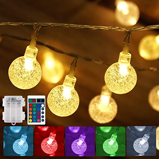 Battery Operated String Lights USB Powered 16 Colors Globe LED Fairy String Lights with Timer & Memory Function, Indoor& Outdoor String Lights with Remote for Bedroom Camping Christmas Patio Balcony