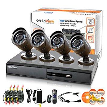 Laview LV-KDV1404B6BP-500GB H.264 Internet & 3G Phone Accessible 4-Channel DVR with 4 Night Vision 600TVL Bullet Cameras and 500 GB HD Security Camera System (Black)