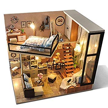 UniHobby Dollhouse Miniature DIY Dollhouse Kit with Dust Proof Cover 1:24 Scale Wooden House Toy
