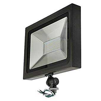 LEDwholesalers Series-5 Ultra-Slim 50W LED Outdoor Security Flood Light Fixture with 1/2" Threaded Knuckle Mount, UL-Listed, Warm White 3000K, 3779WW