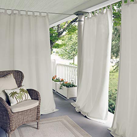 Elrene Home Fashions Matine Indoor/Outdoor Solid Tab Top Single Panel Window Curtain Drape 52"x95" (1), White