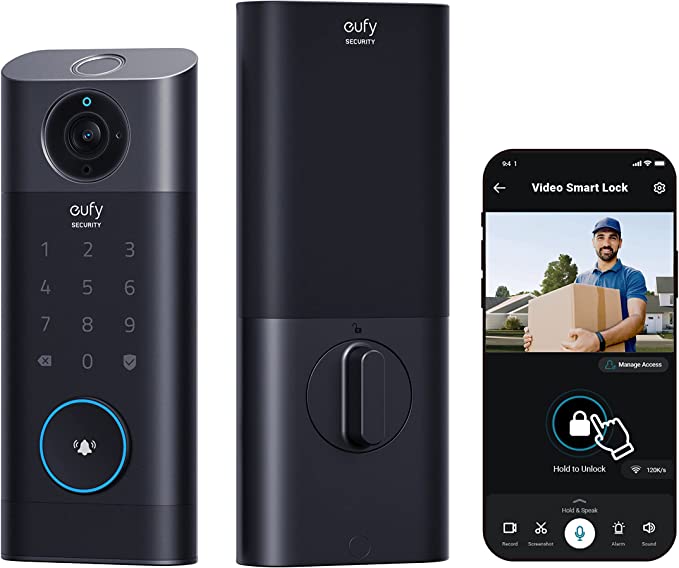 eufy Security S330 Video Smart Lock, 3-in-1 Camera Doorbell Fingerprint Keyless Entry Door Lock, BHMA, WiFi Door Lock, App Remote Control, 2K HD, No Monthly Fee, Dual Motion Detection,SD Card Required