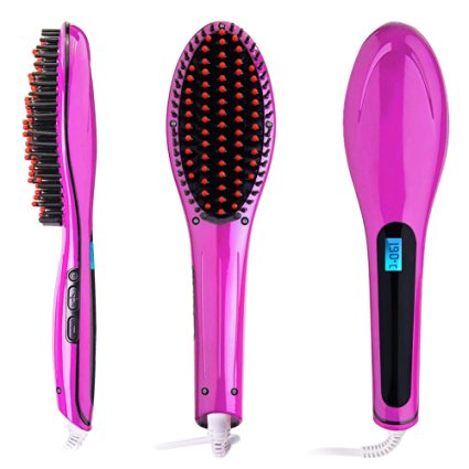 Straight Hair Straightener Anti Static Anti Scald Ceramic Iron Heating Hair Brush Instant Magic Silky Straight Hair Styling Massage Head Brush Electronic Detangling Comb for Women Girls, Purple