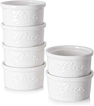 DOWAN 8 oz Ramekins - Ramekins 8 oz Oven Safe Porcelain Ramekins for Creme Brulee, Mason Style Souffle Ramekins for Baking Ramekin Bowls, Set of 6, White