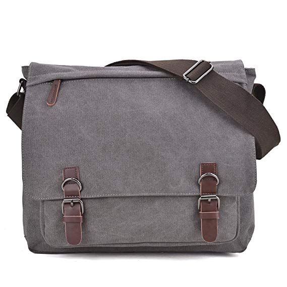 Vintage Canvas Messenger Shoulder Bag Causal Crossbody Bookbag Computer Laptop Bag Business Briefcase for 15" Laptop