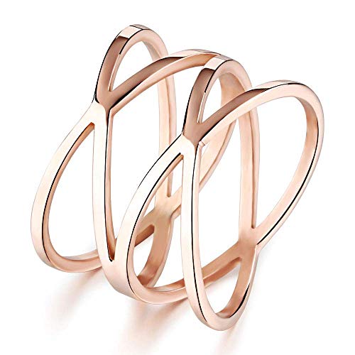 OPK Jewelry Personality Rose Gold X Criss Cross Long 14mm Woman Party Rings Band,Size 5-8