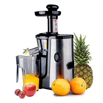 CUH Professional Slow Juicer for Highly Efficient Fruit Vegetable Juice Extraction Stainless Steel Finish - Quiet Motor, Juice Container, Pulp Container & Cleaning Brush Included