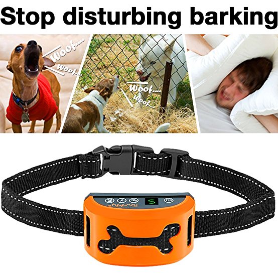iBuddy Bark Collar for Small/Medium/Large Dogs, Rechargeable Harmless Safety No Shock Bark Control Collar with LCD Display Beep/Vibration/Shock/No Shock Mode Waterproof Anti-Barking Dog Collar