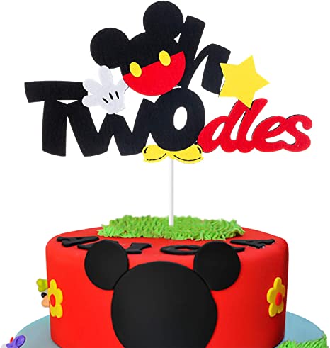 MALLMALL6 Mickey Two Birthday Cake Topper Twodles Mickey Birthday Party Supplies Cute Cake Decorations Two Years Old Mickey Themed Birthday Party Favors for 2nd Toddlers Baby Boys Girls