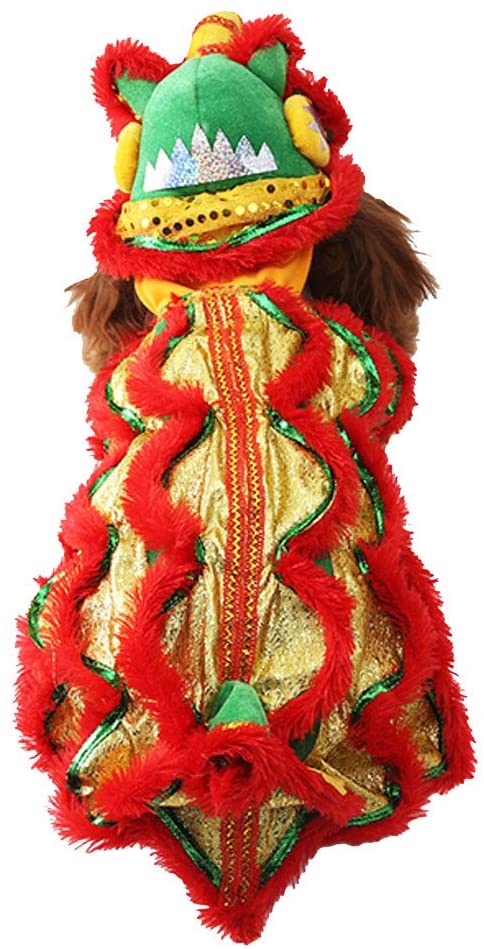 Dragon Cat Dog Costume Lion Dance Clothing, Outdoor Warm Dog Winter Coats Chinese New Year Style Funny Stuff Costume, Pet Hoodie Jacket Outfit Apparel for Small Dogs