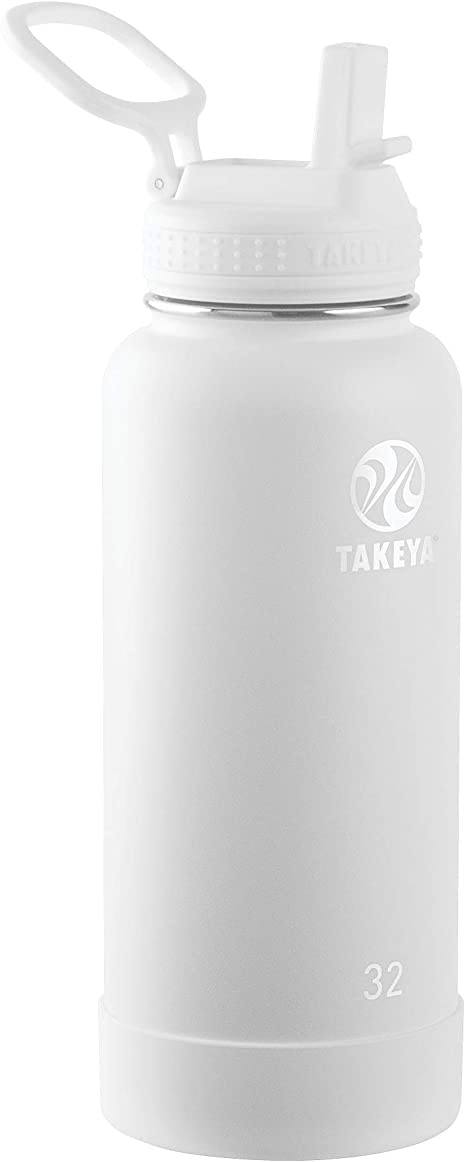 Takeya Actives Insulated Stainless Steel Water Bottle with Straw Lid, 32 oz, Arctic