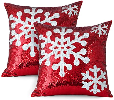 Ohok Christmas Sequin Pillow Cover Pack of 2,Christmas Pillow Covers for Christmas Decorations 18x18 inches (Snowflake)