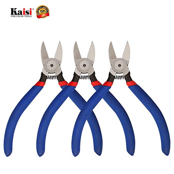 Kaisi KA05 Wire Cutters Pliers 5 Inch Precision Small Diagonal Flush Wire Cutters Side Cutter Pliers for Cuts Electronics, Wires, Jewelry, Screws, Zip Ties and More - 3 Pack