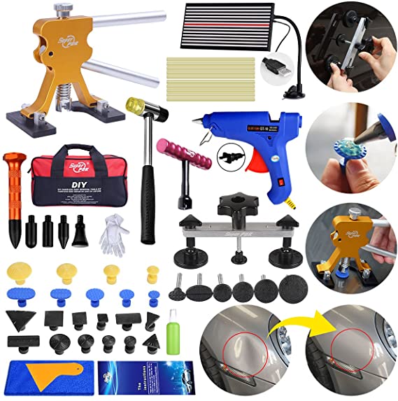 FLY5D 57Pcs Car Paintless Dent Removal Kit Adjustable Dent Lifter